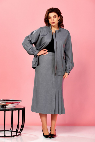 Бомбер, юбка AVA fashion М-179 серый - фото 3