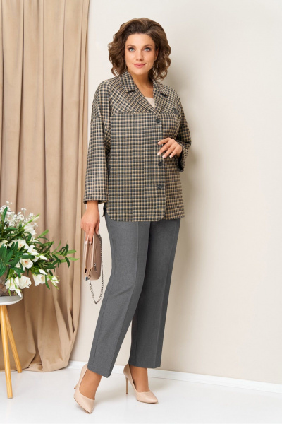 Блуза, брюки, жакет VOLNA 1436 серо-бежевый - фото 1