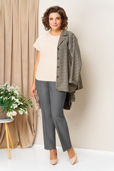 Блуза, брюки, жакет VOLNA 1436 серо-бежевый - фото 4