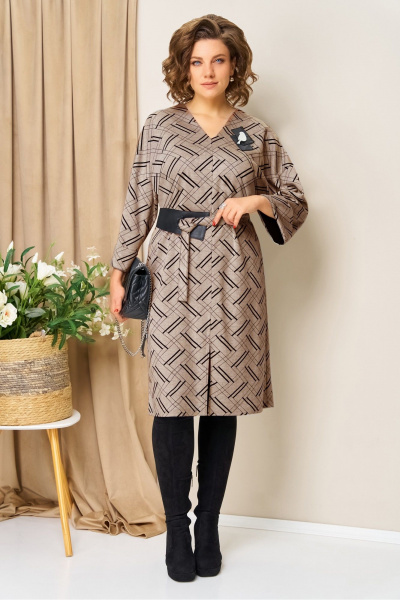 Платье VOLNA 1443 бежевый с рисунком - фото 1