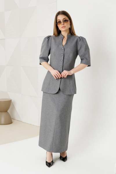 Жакет, юбка Amberа Style 2151-1 серый - фото 2