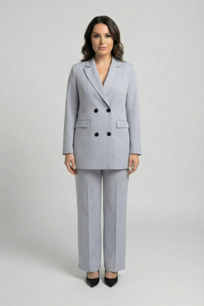 Деловая тройка из хлопка с прямыми брюками и двубортным жакетом AURA otd 9176 светло-серый - фото 4