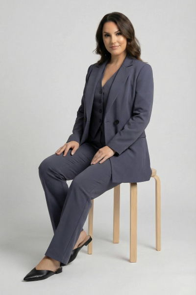 Тройка из текстиля: жакет с пуговицами, жилет и брюки AURA otd 9190 темно-серый - фото 5