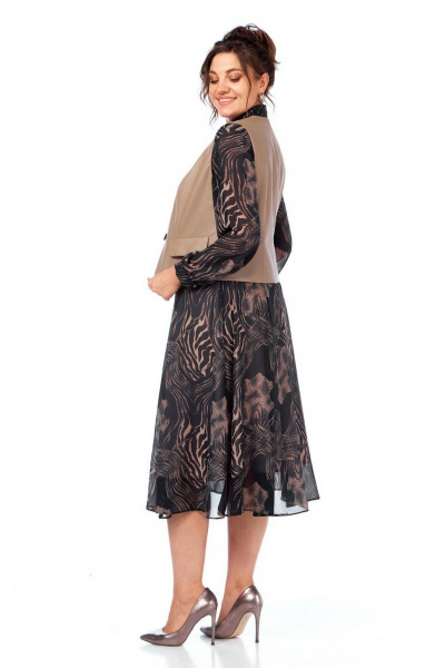 Жилет, платье Милора-стиль 1380 черный/капучино - фото 5