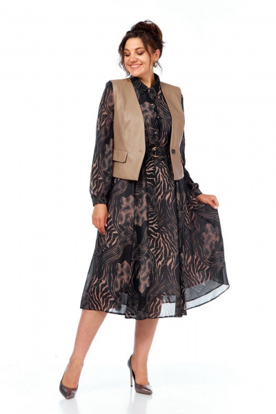 Жилет, платье Милора-стиль 1380 черный/капучино - фото 2