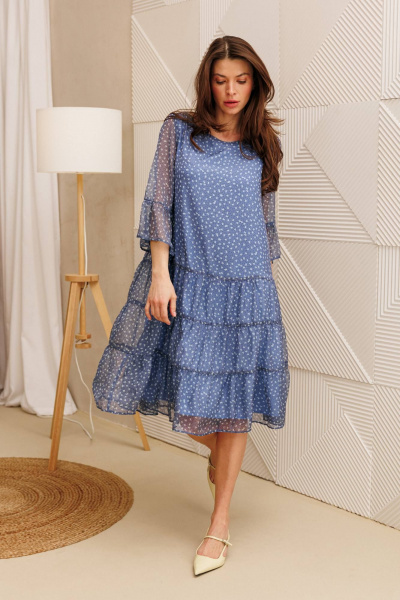 Платье с приталенным фасоном из шифона больших размеров Anastasia 1110 голубой - фото 4