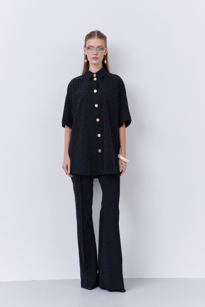Блуза, брюки FLAIM 2068 черный-горох - фото 1