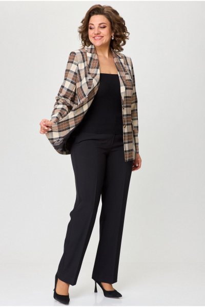 Жакет БелЭльСтиль 412-3 03 22 коричнево-бежевая клетка - фото 4