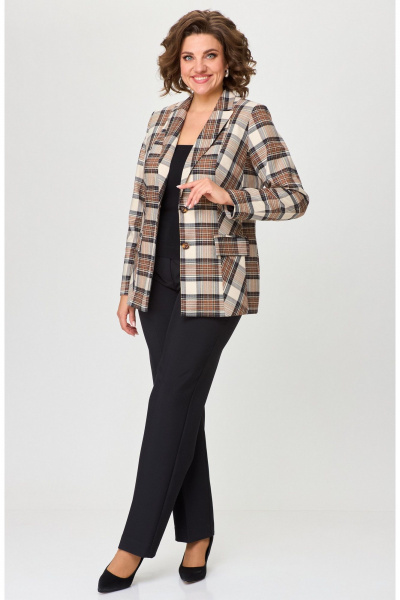 Жакет БелЭльСтиль 412-3 03 22 коричнево-бежевая клетка - фото 3