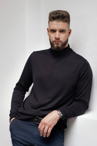 Демисезонный черный свитер вязаный с длинным рукавом Полесье С3012-15 5С1749-Д43 170,176 глубокий_черный - фото 1