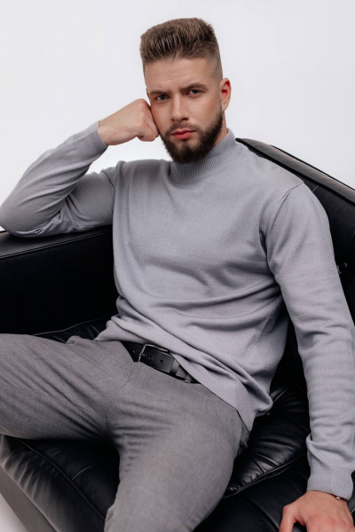 Демисезонный вязаный свитер с двойным воротником стойкой Полесье С3012-15 5С1749-Д43 170,176 серый - фото 3