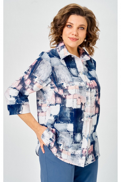 Блуза БелЭльСтиль 877-3 26 22 синий дизайн - фото 3