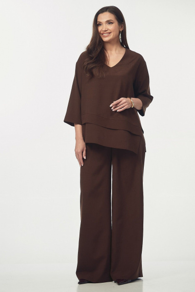 Блуза, брюки Your size 2273 шоколадно-коричневый - фото 1