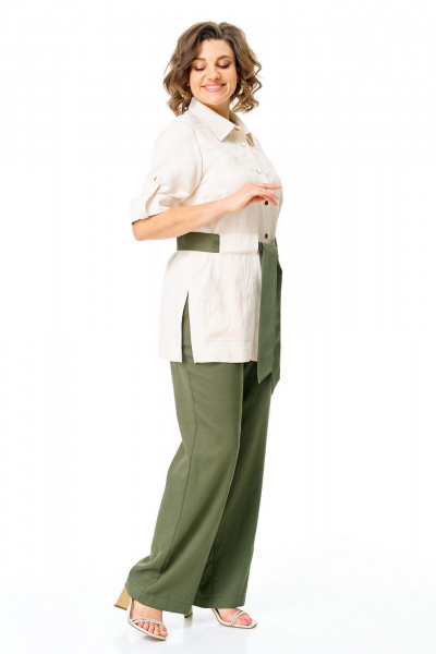 Брюки, жакет VI ORO VR-1265 молоко-олива - фото 4