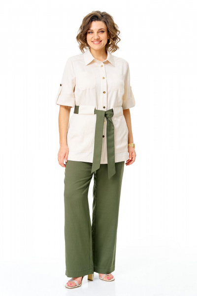 Брюки, жакет VI ORO VR-1265 молоко-олива - фото 1