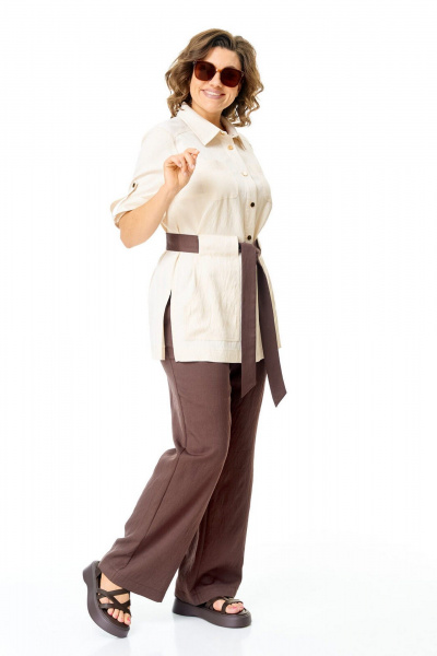 Брюки, жакет VI ORO VR-1265 молоко-шоколад - фото 13