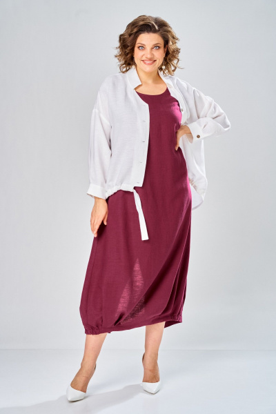 Платье, рубашка Диомант 2036 бордо/белый - фото 9