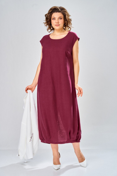 Платье, рубашка Диомант 2036 бордо/белый - фото 6