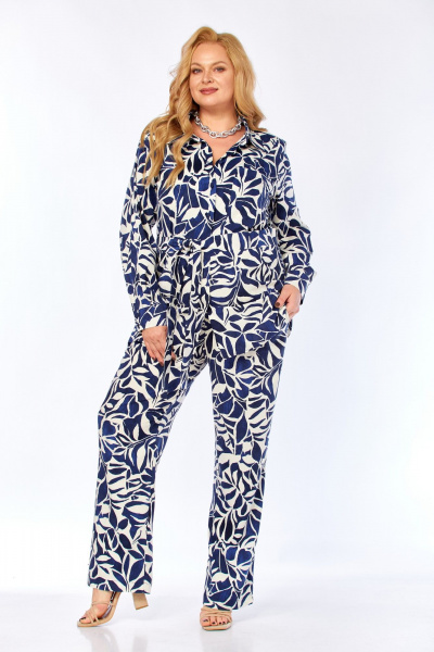 Блуза, брюки Элль-стиль 2299/1 синий_молочный_принт - фото 10