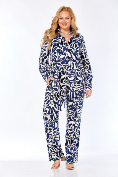 Блуза, брюки Элль-стиль 2299/1 синий_молочный_принт - фото 8