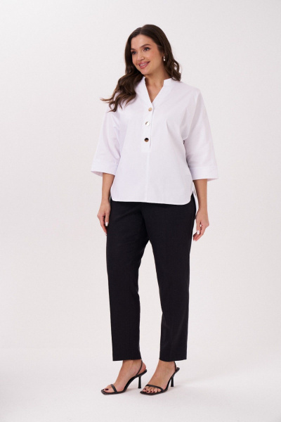 Длинная белая блузка-рубашка с воротником и накладными карманами Панда ПА-485140p белый - фото 2