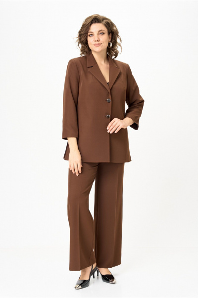 Брюки, жакет Vilena 1094 молочный_шоколад - фото 9