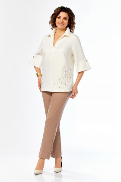 Блуза, брюки Ольга Стиль С-987 молочно-коричневый - фото 2