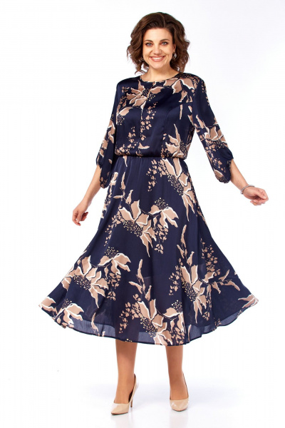 Платье Элль-стиль 2457 темно-синий_кофе_принт - фото 14