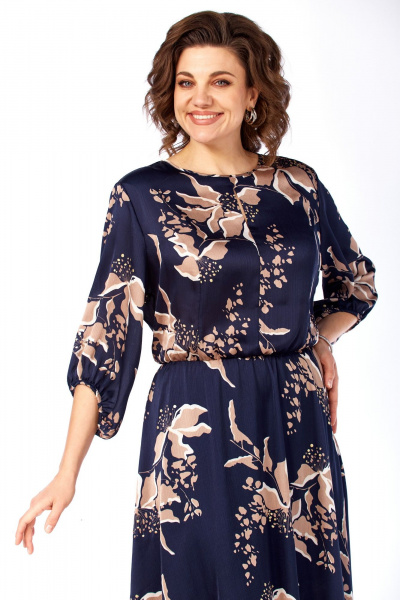 Платье Элль-стиль 2457 темно-синий_кофе_принт - фото 6