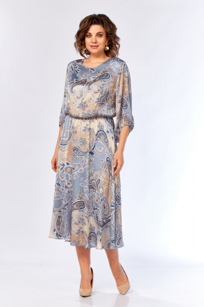 Платье Элль-стиль 2457/1 бежево-голубое - фото 16