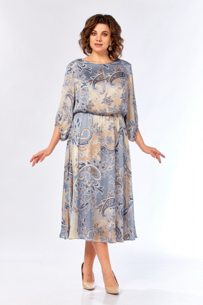 Платье Элль-стиль 2457/1 бежево-голубое - фото 15