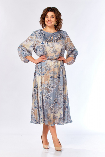 Платье Элль-стиль 2457/1 бежево-голубое - фото 14