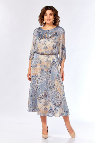 Платье Элль-стиль 2457/1 бежево-голубое - фото 10