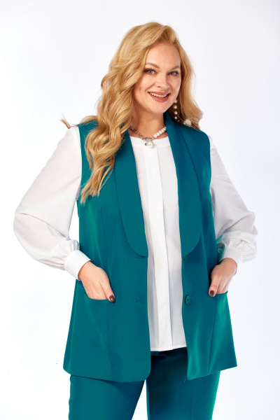 Блуза, брюки, жилет Элль-стиль 2132/8 морская_волна - фото 17