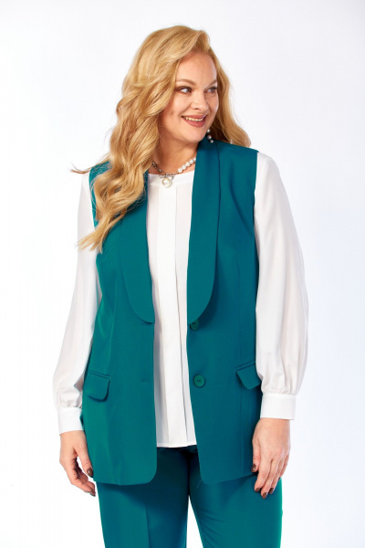 Блуза, брюки, жилет Элль-стиль 2132/8 морская_волна - фото 16