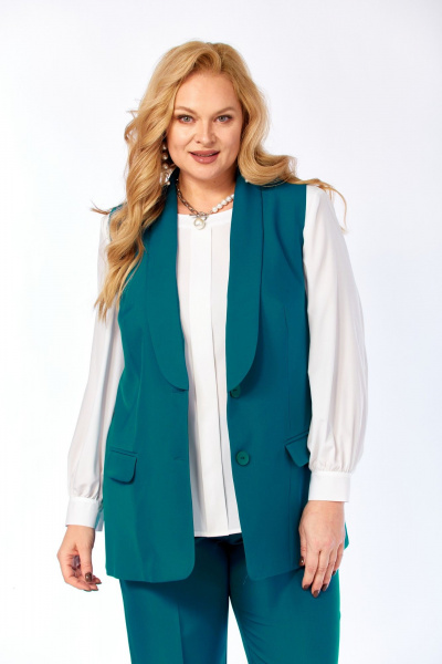 Блуза, брюки, жилет Элль-стиль 2132/8 морская_волна - фото 15