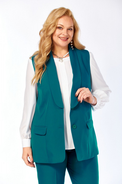 Блуза, брюки, жилет Элль-стиль 2132/8 морская_волна - фото 14