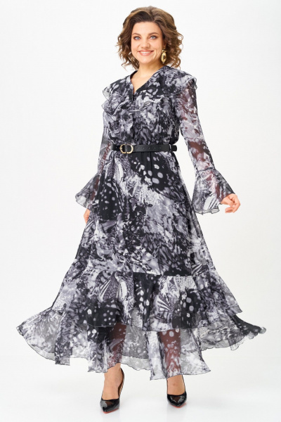 Платье ANASTASIA MAK 1280 серый+черный_мультиколор - фото 4