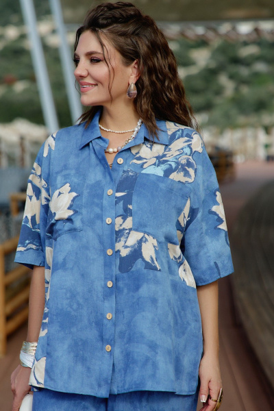 Блуза, брюки Vittoria Queen 28843 синий-меланж - фото 3