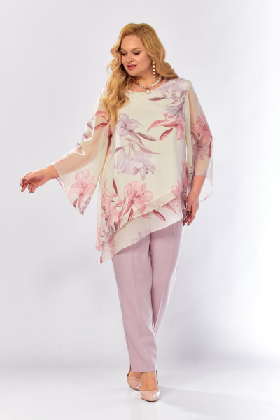 Блуза, брюки Элль-стиль 2459 пудрово-бежевый - фото 17