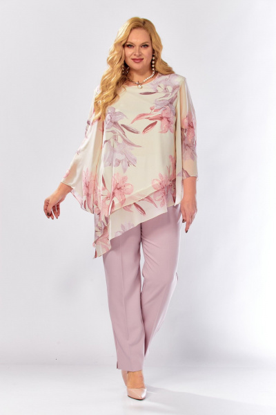 Блуза, брюки Элль-стиль 2459 пудрово-бежевый - фото 13