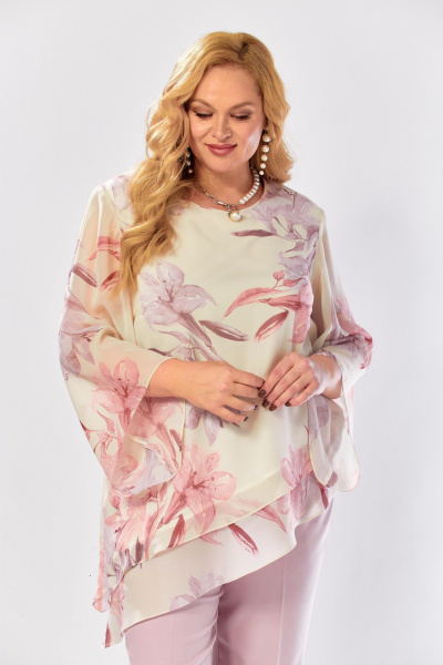 Блуза, брюки Элль-стиль 2459 пудрово-бежевый - фото 10