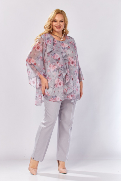 Блуза, брюки Элль-стиль 2460 серый_розовый_принт - фото 18
