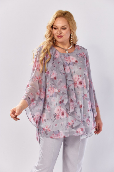 Блуза Элль-стиль 2460а серый_розовый_ринт - фото 10