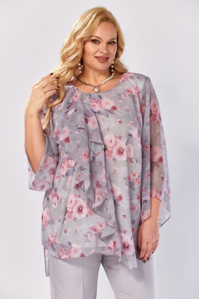 Блуза Элль-стиль 2460а серый_розовый_ринт - фото 9