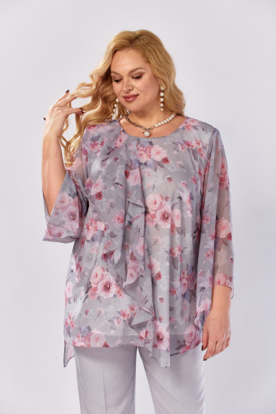 Блуза Элль-стиль 2460а серый_розовый_ринт - фото 8