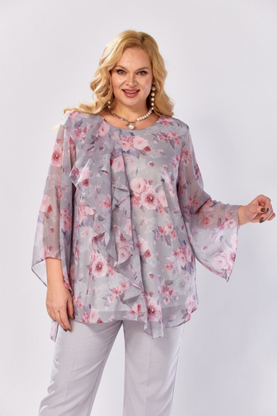 Блуза Элль-стиль 2460а серый_розовый_ринт - фото 7