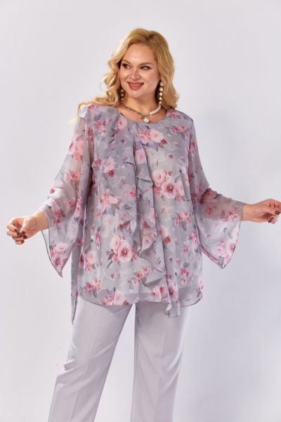 Блуза Элль-стиль 2460а серый_розовый_ринт - фото 6