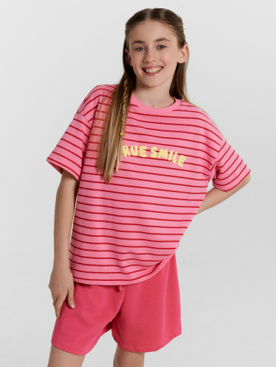 Футболка, шорты Mark Formelle 197728/24-33069ПП-7 полоска_на_розовом_саше_маджента_3_сл_на_пол - фото 2