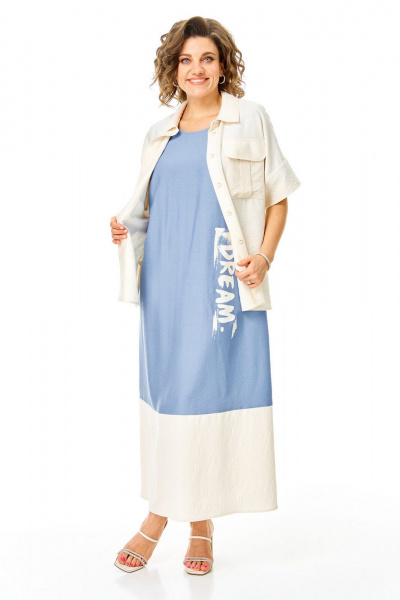 Блуза, платье VI ORO VR-1256 голубой-молочный - фото 24